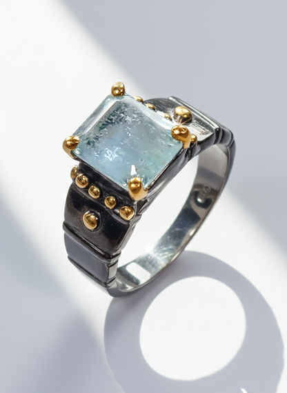 925 Silver Blue Aquamarine ring for men