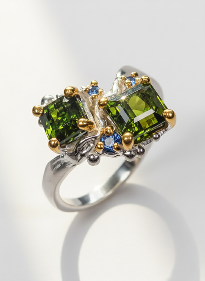 925 Silver Green Tourmaline Toi Et Moi Ring