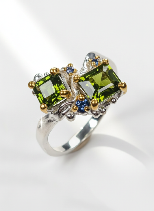 925 Silver Green Tourmaline Toi Et Moi Ring