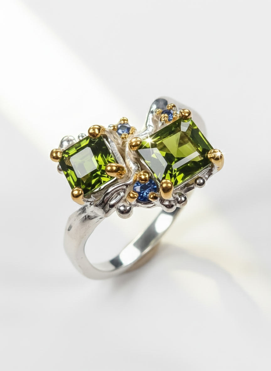 925 Silver Green Tourmaline Toi Et Moi Ring