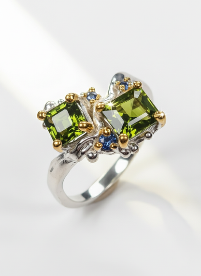 925 Silver Green Tourmaline Toi Et Moi Ring