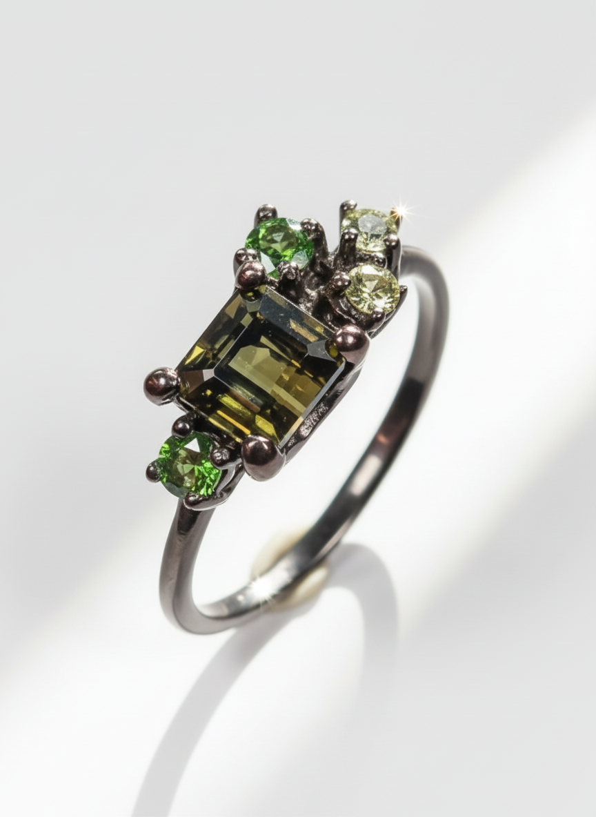925 Silver Baguette Tourmaline Dainty Ring