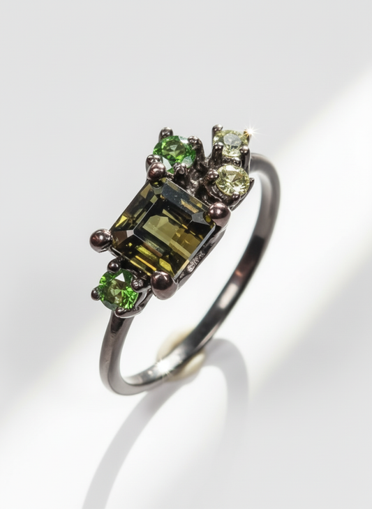 925 Silver Baguette Tourmaline Dainty Ring