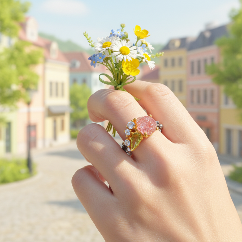 925 Silver Carved Flower Tourmaline Ring