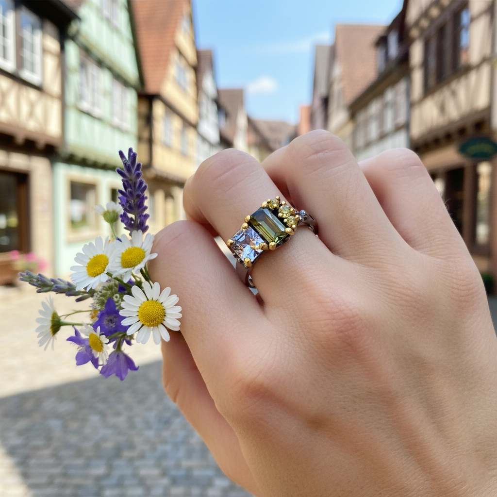 925 Silver Green Tourmaline Toi Et Moi Ring