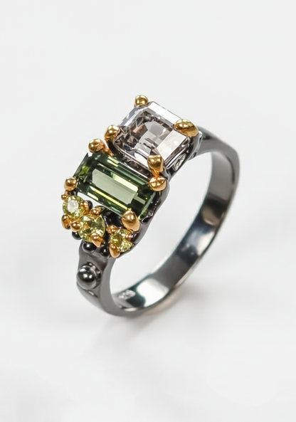 925 Silver Green Tourmaline Toi Et Moi Ring