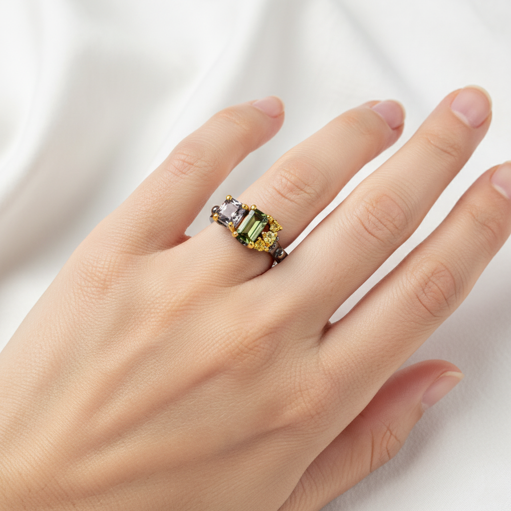 925 Silver Green Tourmaline Toi Et Moi Ring