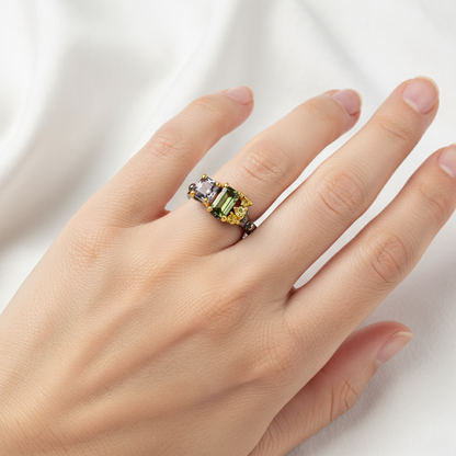 925 Silver Green Tourmaline Toi Et Moi Ring