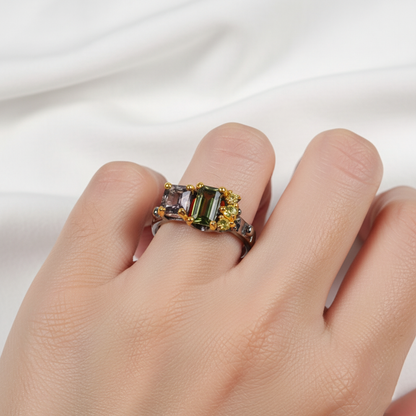 925 Silver Green Tourmaline Toi Et Moi Ring
