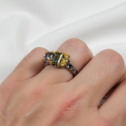 925 Silver Green Tourmaline Toi Et Moi Ring