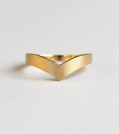 18K solid gold chevron v shape brushed ring