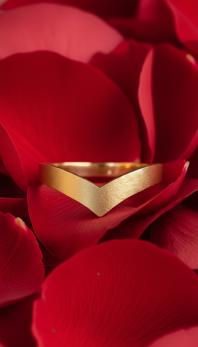 18K solid gold chevron v shape brushed ring