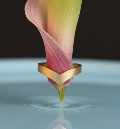 18K solid gold chevron v shape brushed ring