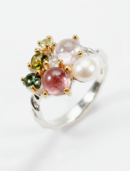 925 silver tourmaline cluster ring