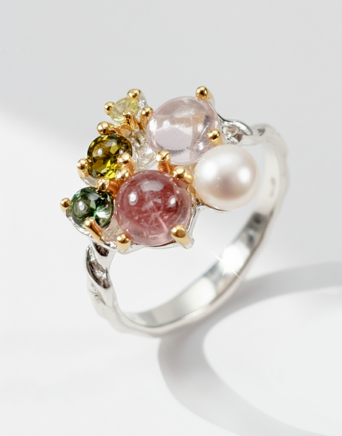 925 silver tourmaline cluster ring