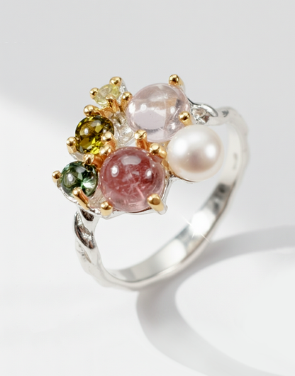925 silver tourmaline cluster ring