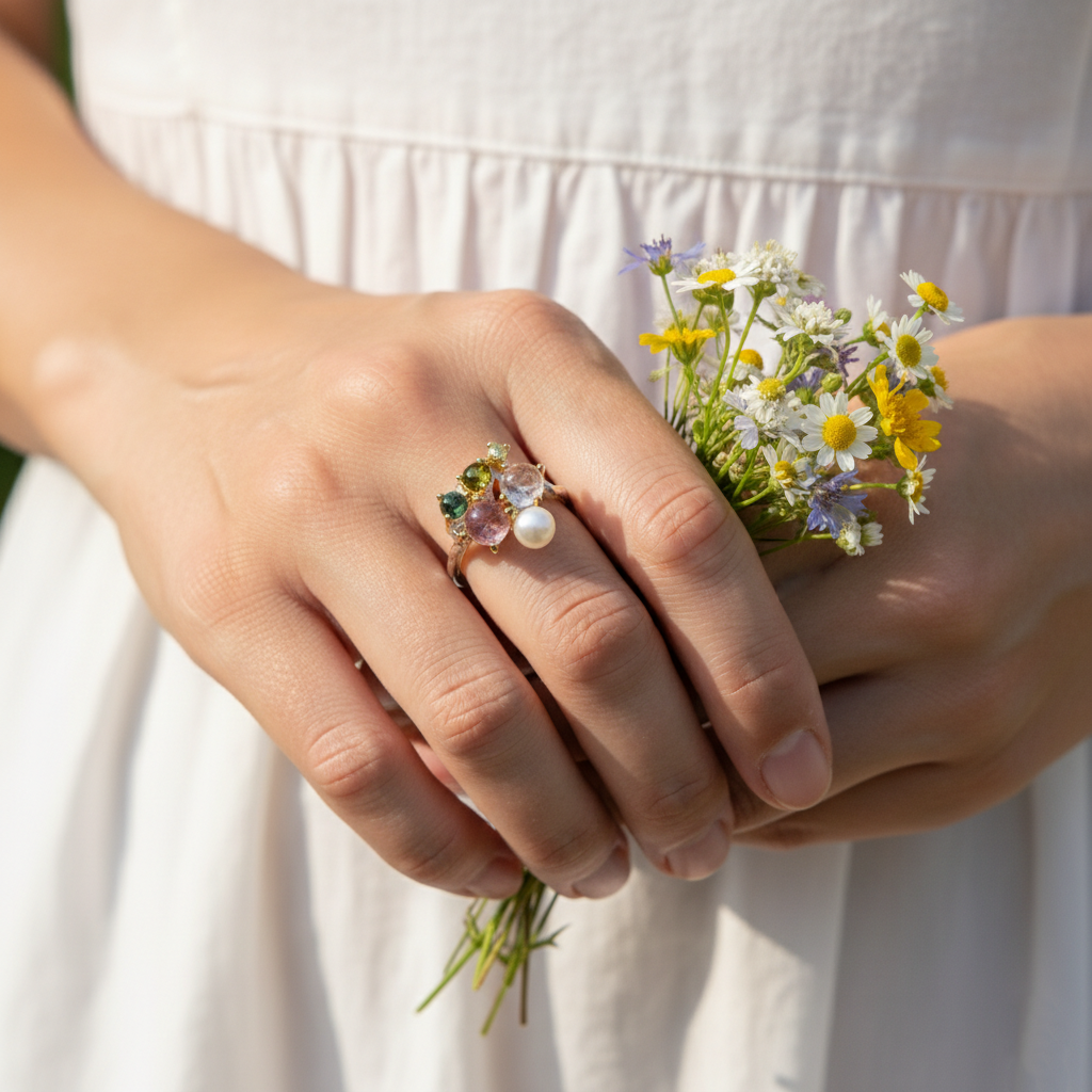 925 silver tourmaline cluster ring