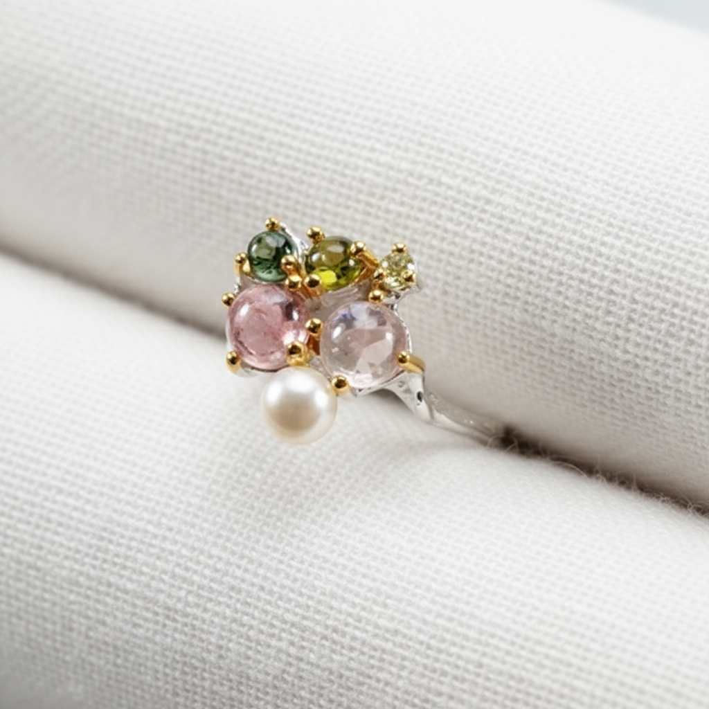 925 silver tourmaline cluster ring