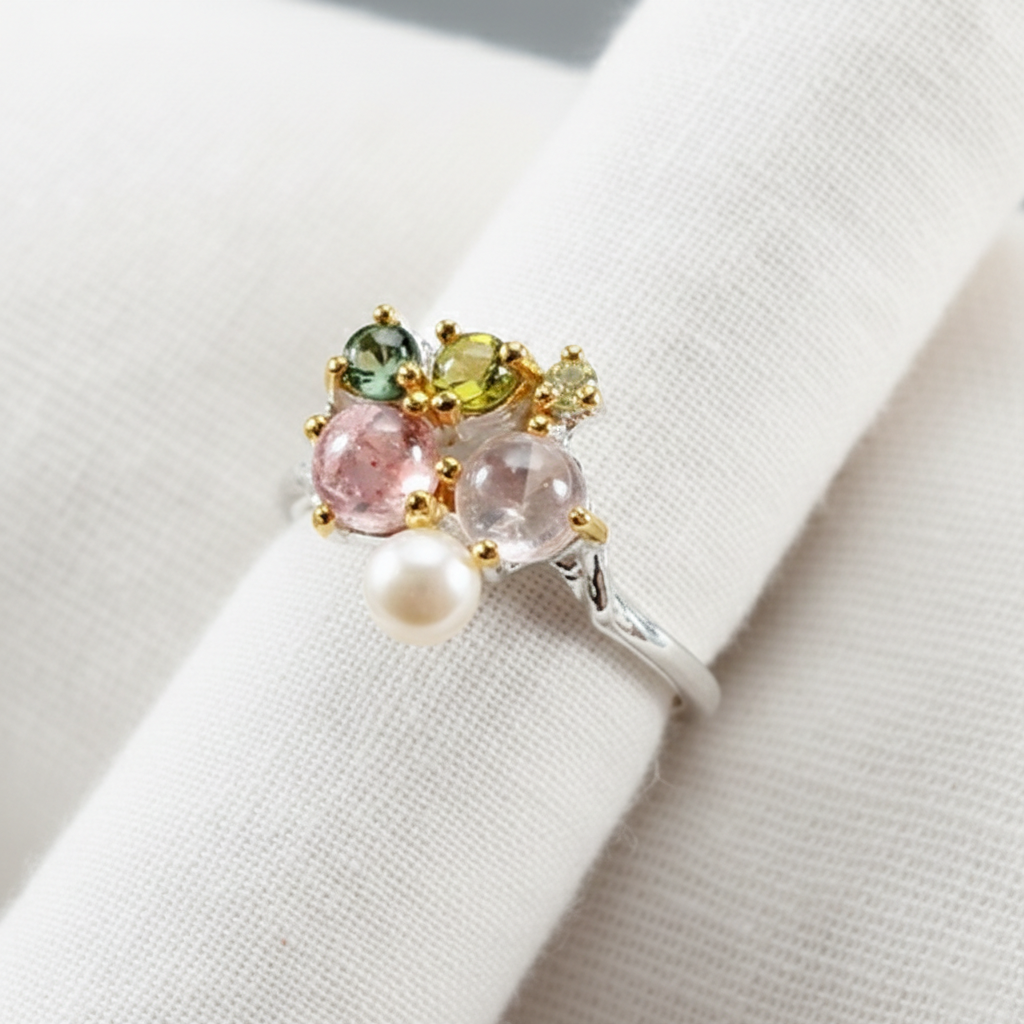 925 silver tourmaline cluster ring