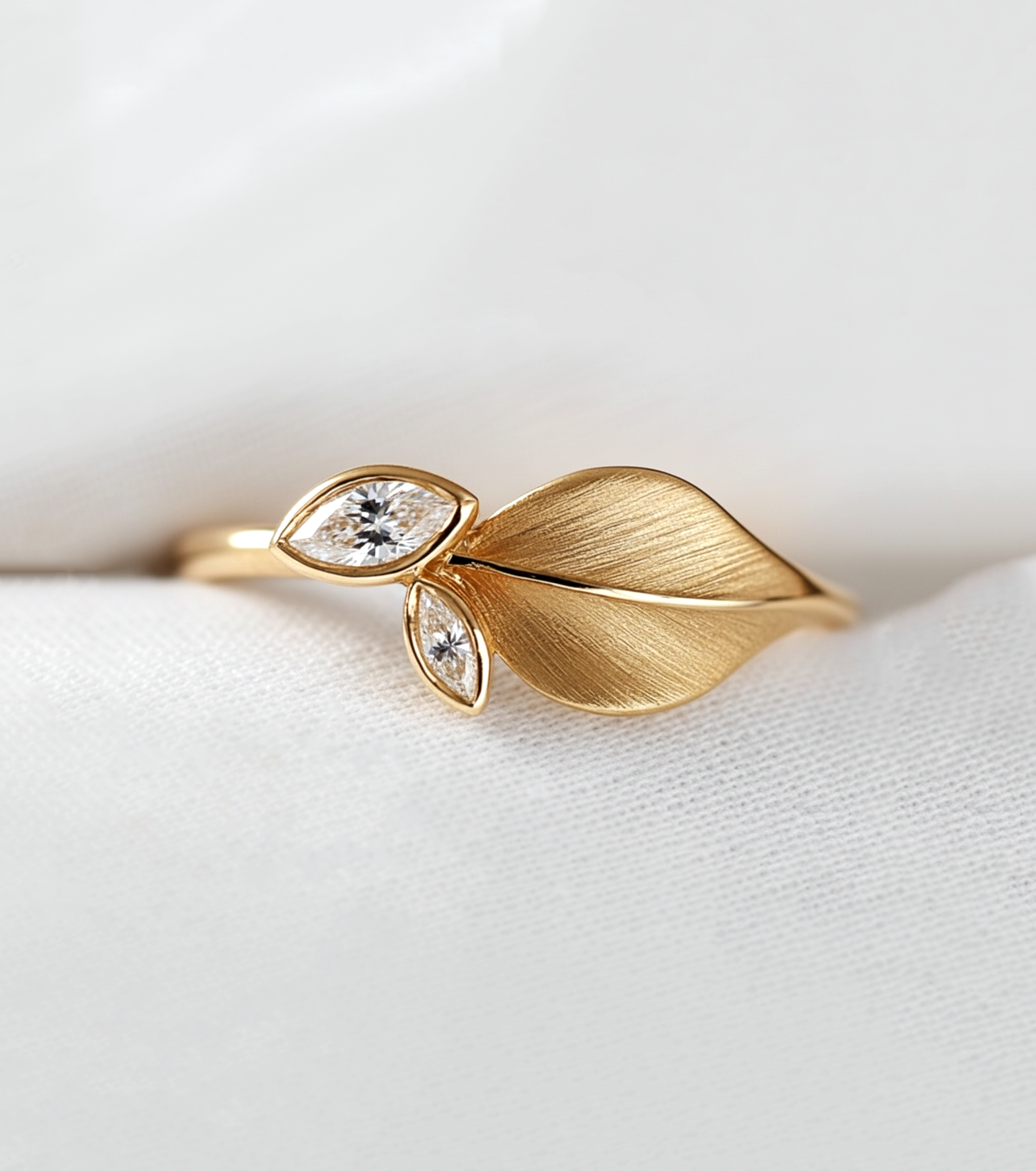 14K Gold Leaf Diamond Ring