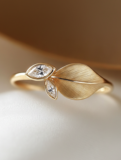 14K Gold Leaf Diamond Ring