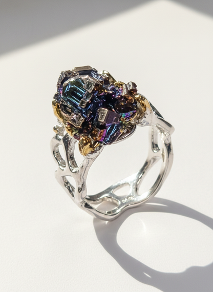 925 Sterling Silver Raw Bismuth Textured Ring