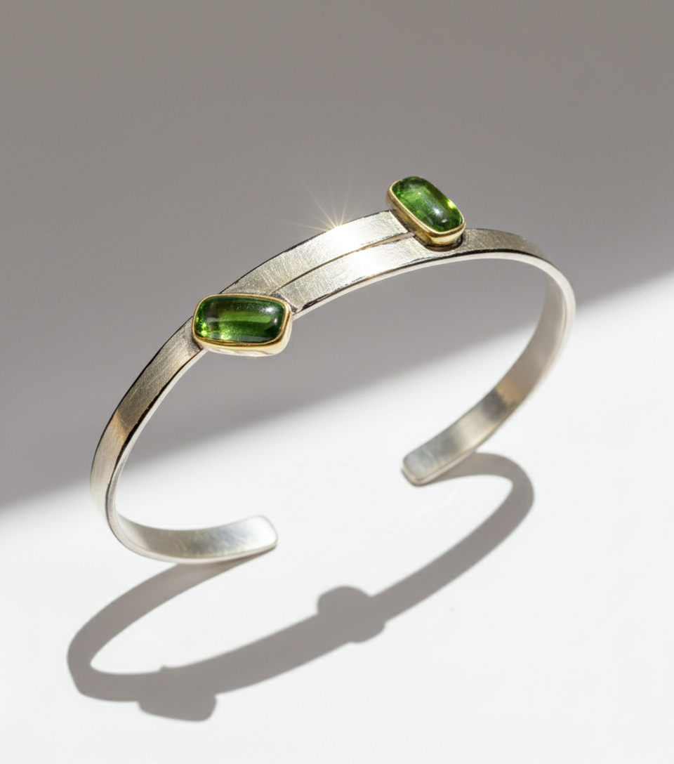 925 Sterling Silver Tourmaline Cuff Bracelet