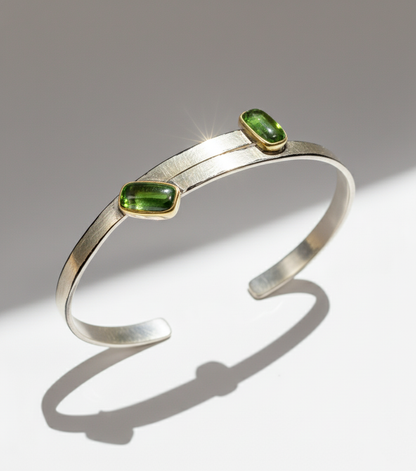 925 Sterling Silver Tourmaline Cuff Bracelet