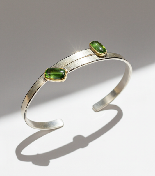 925 Sterling Silver Tourmaline Cuff Bracelet