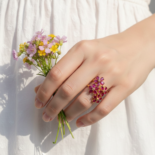 925 Sterling Silver Pink Rhodolite Flower Ring