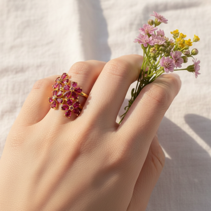 925 Sterling Silver Pink Rhodolite Flower Ring