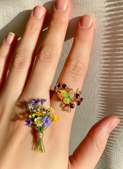 925 sterling silver fire opal rainbow branch ring