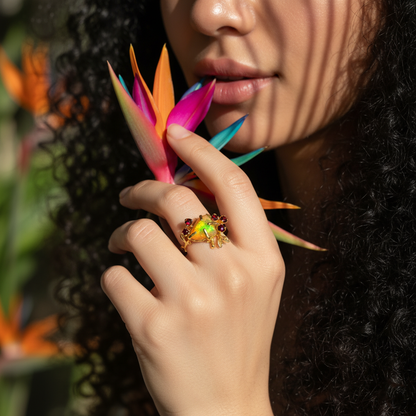 925 sterling silver fire opal rainbow branch ring