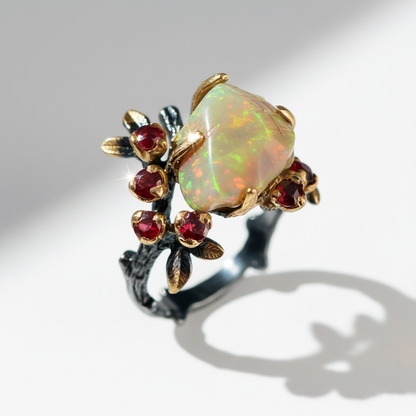 925 sterling silver fire opal rainbow branch ring