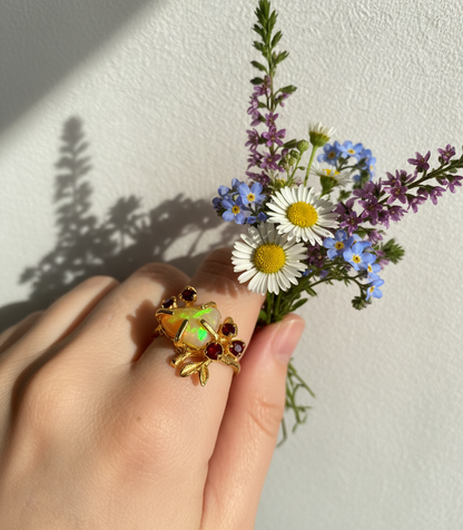 925 sterling silver fire opal rainbow branch ring