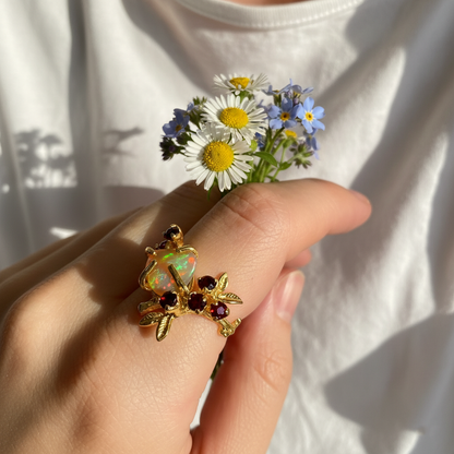 925 sterling silver fire opal rainbow branch ring