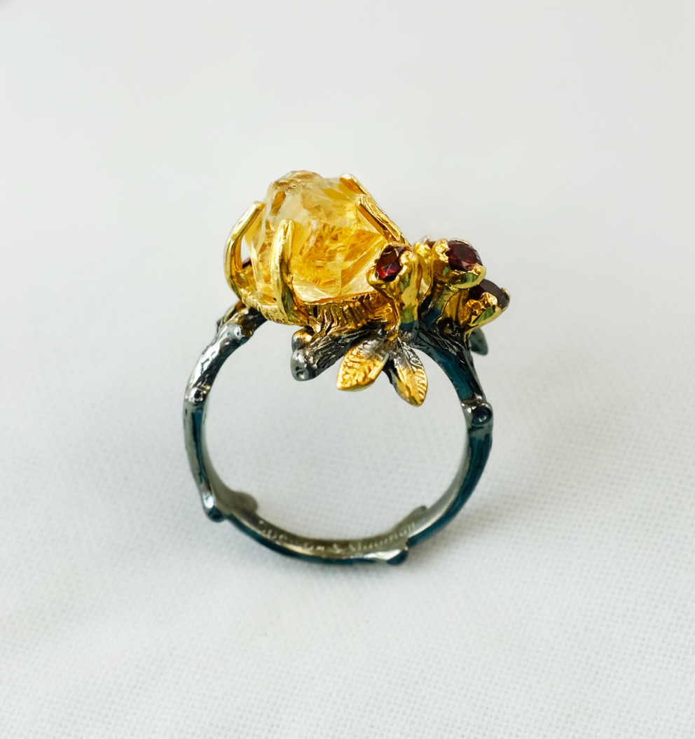 925 Sterling Silver Raw Yellow Citrine Ring