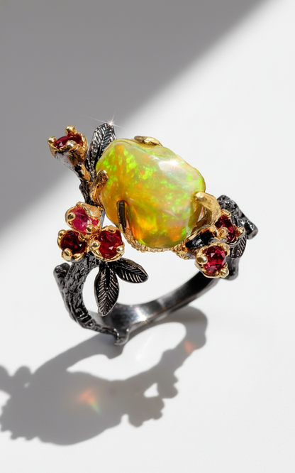 925 sterling silver fire opal rainbow branch ring