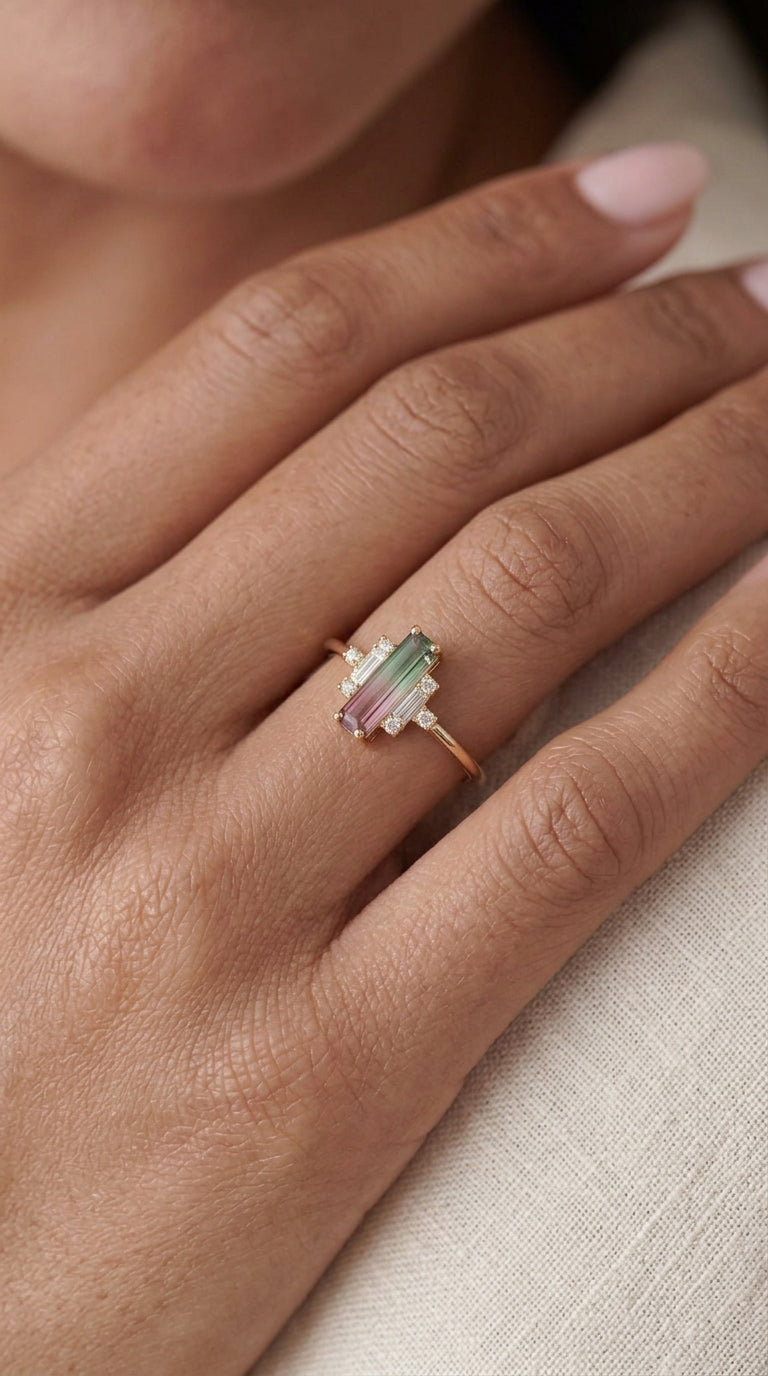 14K Gold Watermelon Tourmaline Ring