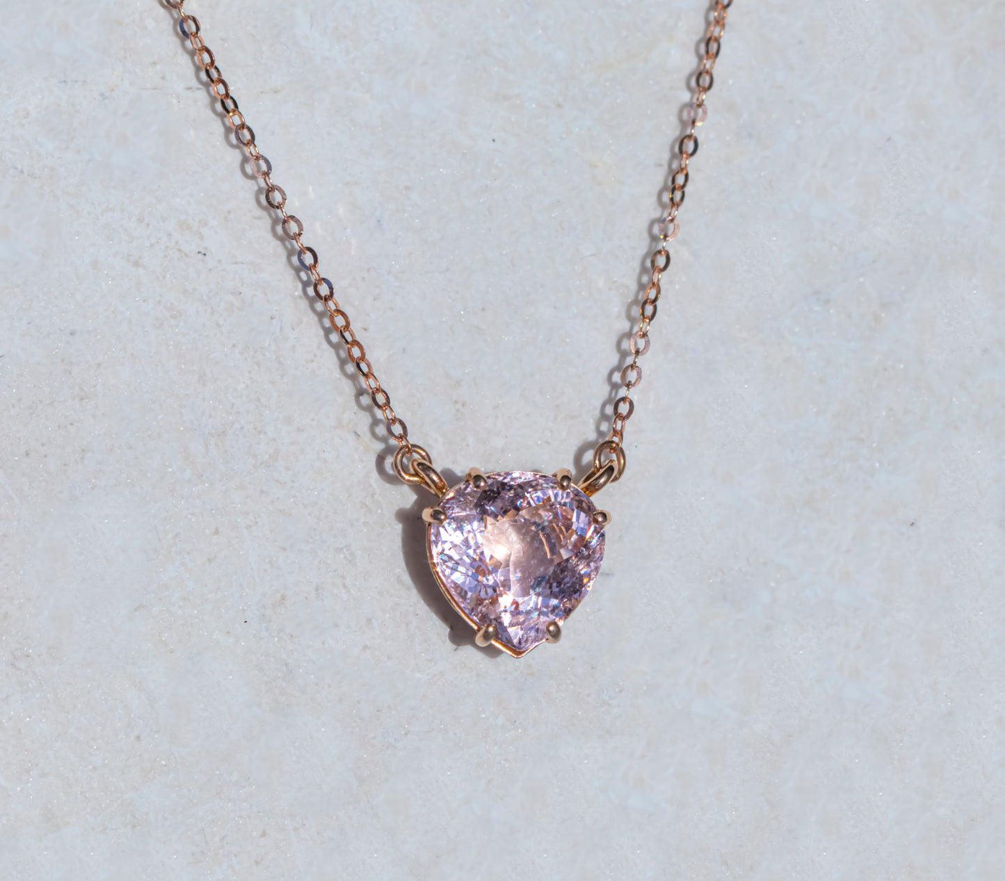 14K Gold Lab Pink Sapphire Heart Necklace