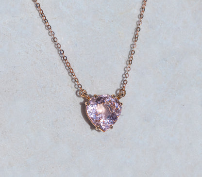 14K Gold Lab Pink Sapphire Heart Necklace