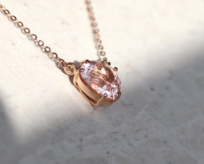 14K Gold Lab Pink Sapphire Heart Necklace