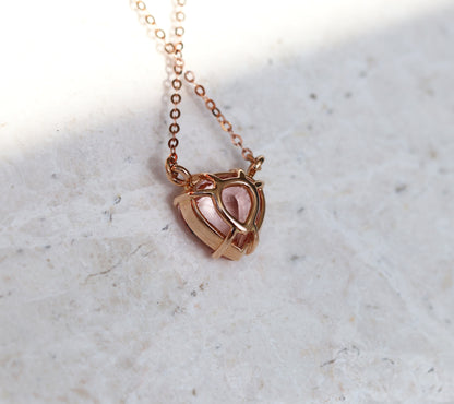 14K Gold Lab Pink Sapphire Heart Necklace