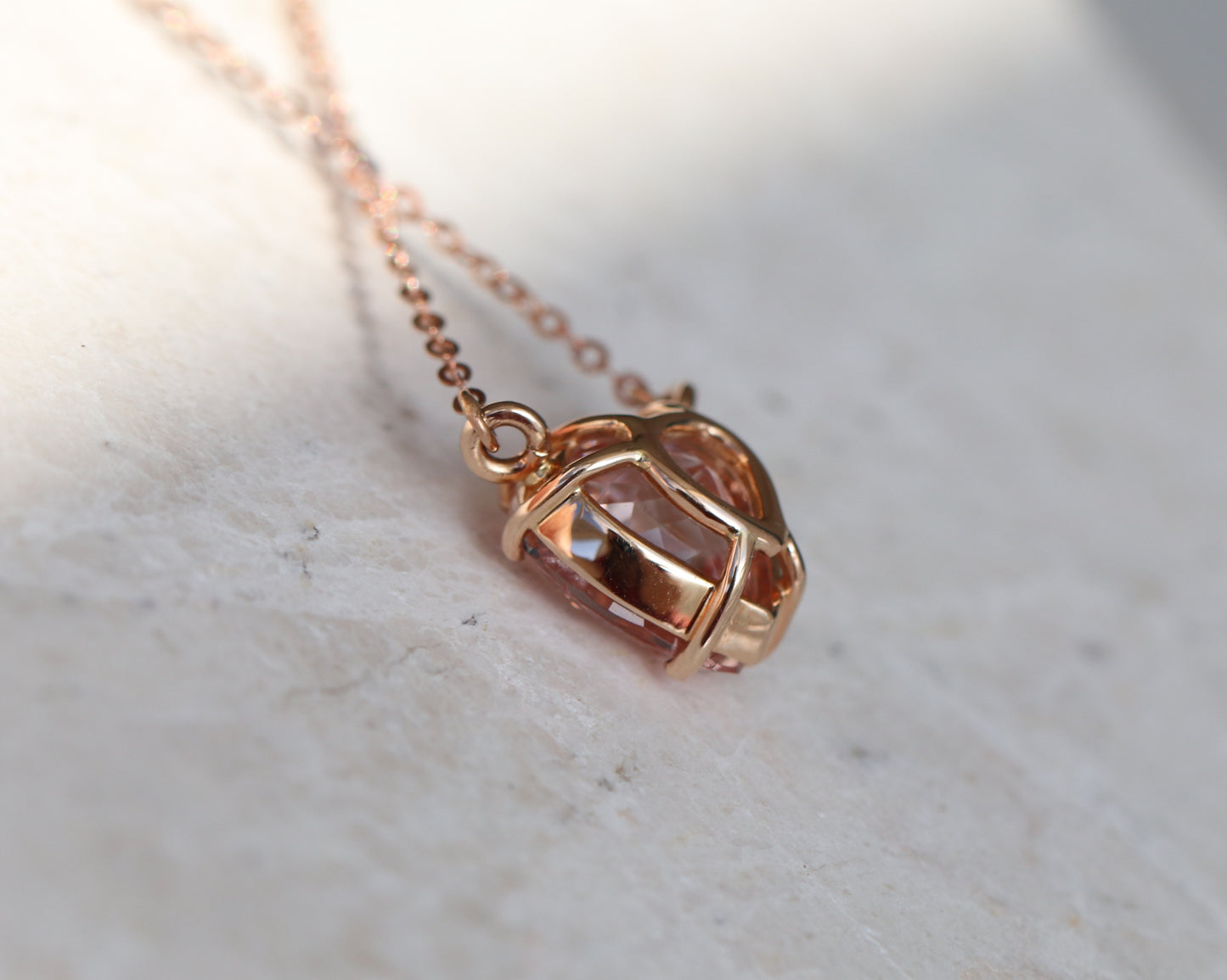 14K Gold Lab Pink Sapphire Heart Necklace