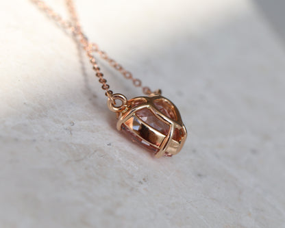 14K Gold Lab Pink Sapphire Heart Necklace