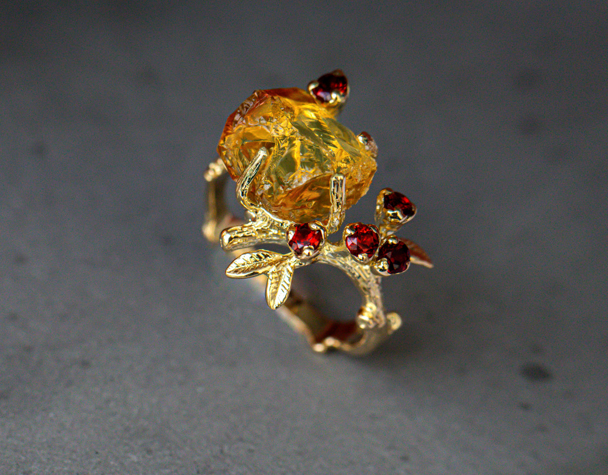 925 Sterling Silver Raw Yellow Citrine Ring
