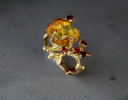 925 Sterling Silver Raw Yellow Citrine Ring