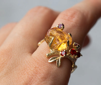925 Sterling Silver Raw Yellow Citrine Ring