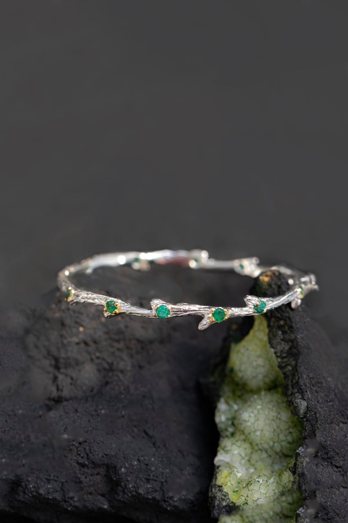 925 Sterling Silver Emerald Cuff Bracelet