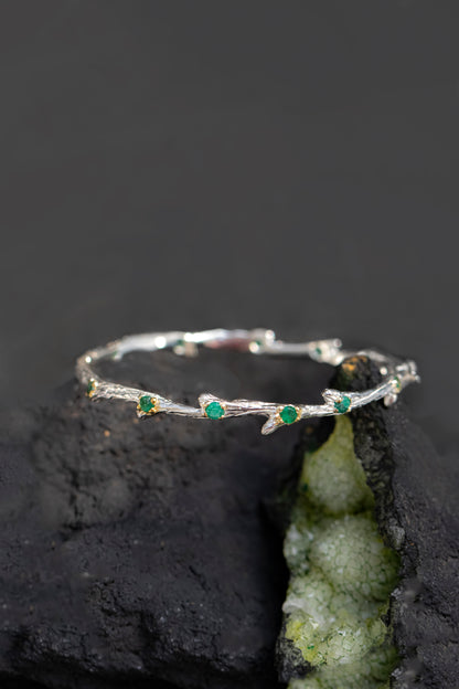 925 Sterling Silver Emerald Cuff Bracelet